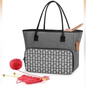 New Knitting Crochet Bag, Yarn Storage Tote Bag Gray with Arrows